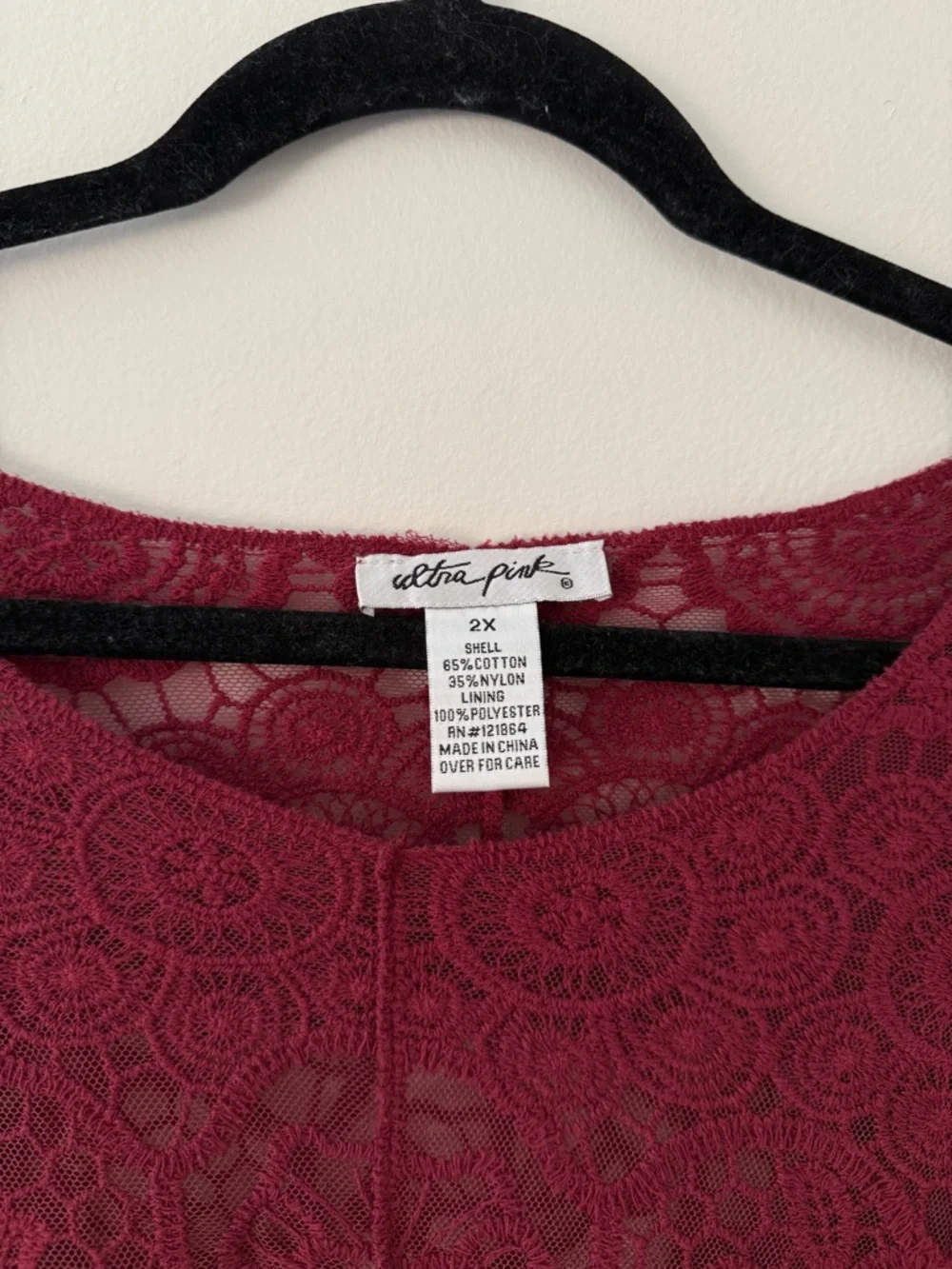 Sheer Crochet Burgundy Lace Long Sleeve Top Womens 2X Witchy Whimsigoth Boho - Picture 3 of 11